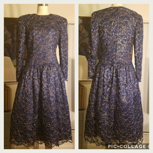 Maggy London Dresses & Skirts - 💥💣SALE💣💥 80s Metallic Lace Drop Waist Dress